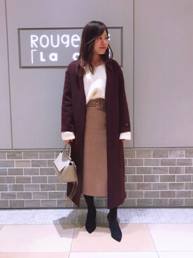 「Rouge vif（ルージュヴィフ）のアイテム（ノーカラージャケット）」を使った、hanico☺︎*さん（レディース・158cm）の冬コーディネート