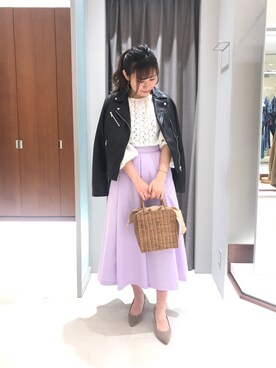 「Rouge vif（ルージュヴィフ）のアイテム（ライダースジャケット）」を使った、hanico☺︎*さん（レディース・158cm）の冬コーディネート