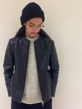 「ADAM ET ROPE'（アダムエロペ）のアイテム（ライダースジャケット）」を使った、suzukiさん（メンズ・177cm）の冬コーディネート