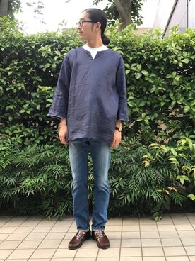 suzukiさんの「ダスティリネンプルオーバーシャツ」を使ったコーディネート