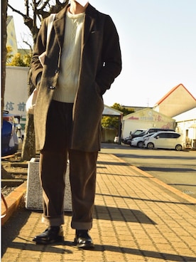 「SEVENDAYS=SUNDAY（セブンデイズサンデイ）のアイテム（チェスターコート）」を使った、ABCDさん（メンズ・170cm）の冬コーディネート