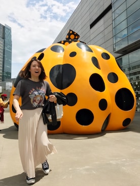 「ロックT」｜「アイテム（ライダースジャケット）」を使った、LOTUSさん（レディース・158cm）の春コーディネート