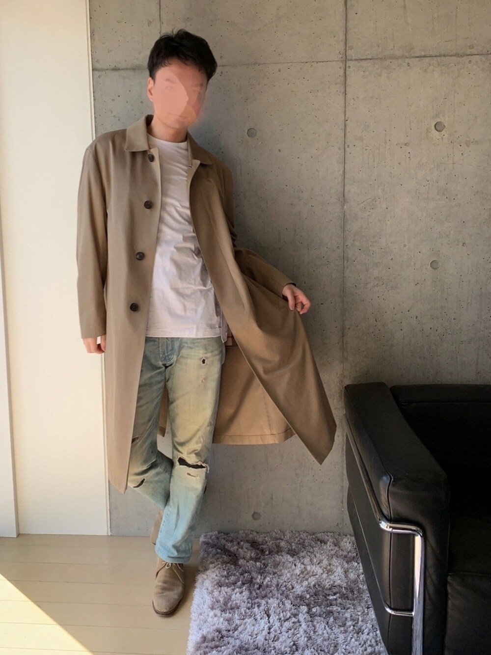 「休日スタイル、カジュアルコーデ、王道スタイル、王道コーデ、mackintoshlondon、MACKINTOSH、ユニクロ+J、ベージュコーデ、おしゃれさんと繋がりたい、UNIQLO+J」｜「MACKINTOSH LONDONの【GABARDINE 19】【DUNKELD ML】ギャバジンバルカラーコート（ステンカラーコート、ベージュ系）」を使った、iamhmさん（メンズ・171cm）の冬コーディネートの1枚目の写真
