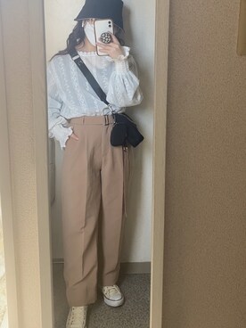 「SONA（ソナ）のアイテム（スラックス）」を使った、치나미 ﾁﾅﾐさん（レディース・148cm）の春コーディネート