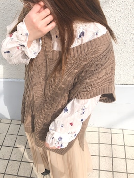 「ニットベスト×シャツ」｜* 𝙠𝙧𝙣 *さん（レディース・148cm）の冬コーディネート