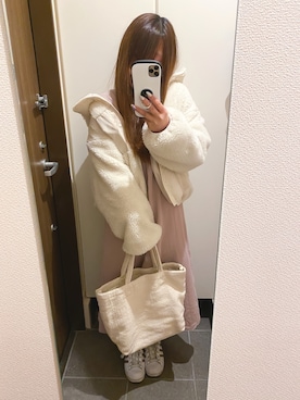 「くすみピンク」｜「アイテム（ブルゾン）」を使った、* 𝙠𝙧𝙣 *さん（レディース・148cm）の冬コーディネート