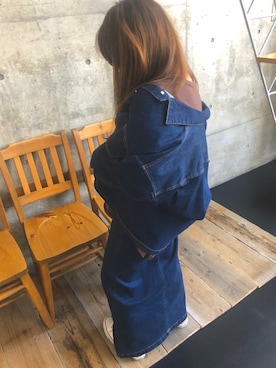 「スウエット」｜「アイテム（デニムジャケット）」を使った、* 𝙠𝙧𝙣 *さん（レディース・148cm）の春コーディネート