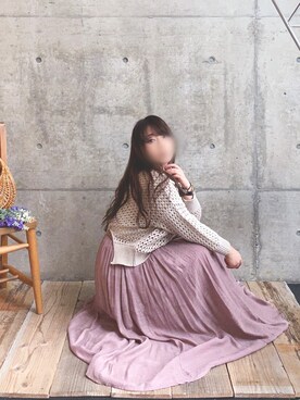 「透かし編みニット」｜* 𝙠𝙧𝙣 *さん（レディース・148cm）の春コーディネート