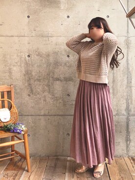 「透かし編みニット」｜* 𝙠𝙧𝙣 *さん（レディース・148cm）の春コーディネート