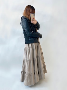 「Bou Jeloud（ブージュルード）のアイテム（ライダースジャケット）」を使った、* 𝙠𝙧𝙣 *さん（レディース・148cm）の冬コーディネート