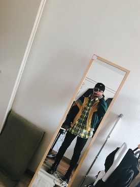 「CASPER JOHN AIVER（キャスパージョンアイバー）のアイテム（ナイロンジャケット）」を使った、しづおかたろうさん（メンズ・168cm）の夏コーディネート
