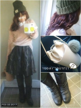 「Honeys（ハニーズ）のアイテム（ニットキャップ/ビーニー）」を使った、♡♡♡さん（レディース・158cm）の冬コーディネート