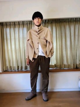 「Yohji Yamamoto（ヨウジヤマモト）のアイテム（カーディガン/ボレロ）」を使った、風美 圭さん（メンズ・171cm）の春コーディネート