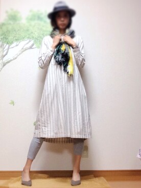 「Sunny clouds（サニークラウズ）のアイテム（シャツワンピース、ホワイト系）」を使った、sakikikikoさん（レディース・171cm）の秋コーディネート