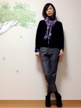 「and myera（アンド マイラ）のａｎｄ　ｍｙｅｒａ　オフすぎないタートル（ニット/セーター、ブラック系）」を使った、sakikikikoさん（レディース・171cm）の秋コーディネート