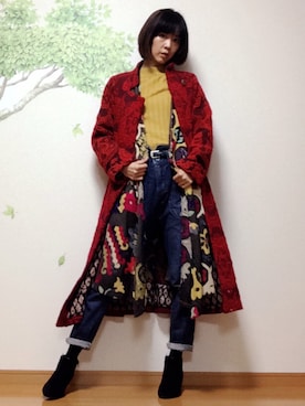 「柄×柄」｜「アイテム（ダウンジャケット/コート）」を使った、sakikikikoさん（レディース・169cm）の秋コーディネート
