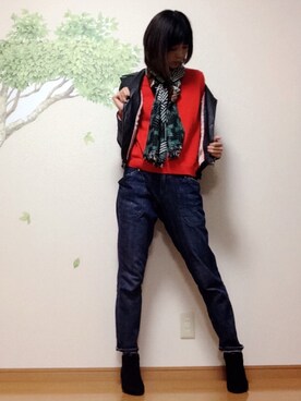 「Faliero Sarti（ファリエロサルティ）のアイテム（ストール/ショール、グリーン系）」を使った、sakikikikoさん（レディース・171cm）の秋コーディネート