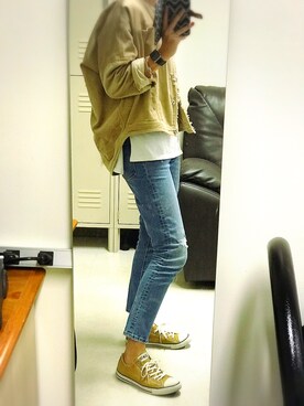 「リーバイス」｜「アイテム（ノーカラージャケット）」を使った、Meggyさん（レディース・173cm）の秋コーディネート