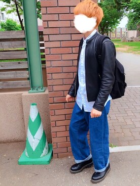 「マーチン」｜「アイテム（ライダースジャケット）」を使った、Ryugeさん（メンズ・170cm）の夏コーディネート