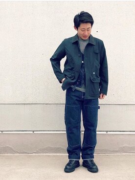 「アイテム（ベスト、ブルー系）」を使った、福谷信和さん（メンズ・171cm）の冬コーディネート