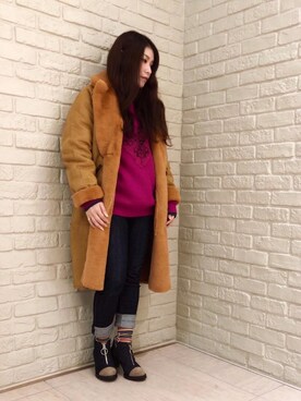 「刺繍」｜「アイテム（ムートンコート）」を使った、SUZUKIさん（レディース・150cm）の秋コーディネート