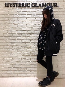 「黒スキニー」｜「アイテム（スタジャン）」を使った、SUZUKIさん（レディース・150cm）の冬コーディネート