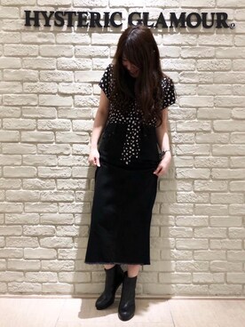 「HYSTERIC GLAMOUR（ヒステリックグラマー）のLEO DOTS総柄 ボウタイブラウス（シャツ/ブラウス）」を使った、SUZUKIさん（レディース・150cm）の春コーディネート