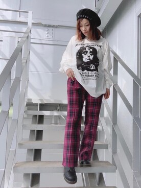 「ロックコーデ」｜「アイテム（ハンチング/ベレー帽）」を使った、SUZUKIさん（レディース・150cm）の秋コーディネート
