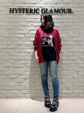 「スキニー」｜「アイテム（スタジャン）」を使った、SUZUKIさん（レディース・150cm）の秋コーディネート