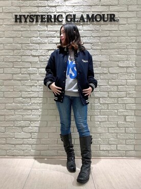 「スキニー」｜「アイテム（スタジャン）」を使った、SUZUKIさん（レディース・150cm）の秋コーディネート