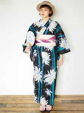 「--（--）のアイテム（浴衣）」を使った、アンココン 〜 UNCOCON 〜さん（レディース・165cm）の春コーディネート