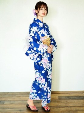 「--（--）のアイテム（浴衣）」を使った、アンココン 〜 UNCOCON 〜さん（レディース・162cm）の春コーディネート