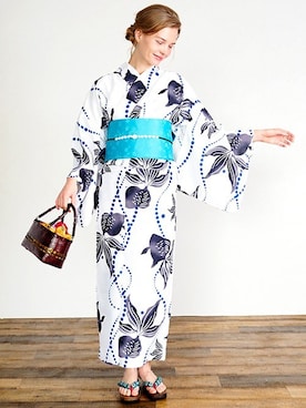 「--（--）のアイテム（浴衣）」を使った、アンココン 〜 UNCOCON 〜さん（レディース・163cm）の夏コーディネート