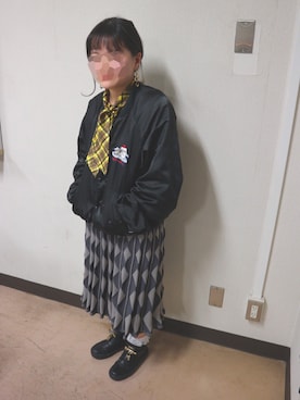 「柄×柄」｜「アイテム（ブルゾン）」を使った、ゼミコーデさん（レディース・160cm）の秋コーディネート