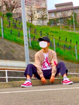 「いつもありがとうございます」｜「アイテム（ブルゾン）」を使った、げんき(ユーチューバー)さん（メンズ・166cm）の春コーディネート