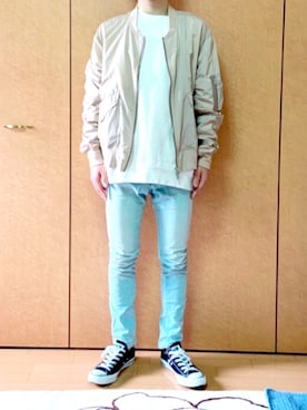 「LIDNM（リドム）のアイテム（MA-1）」を使った、げんき(ユーチューバー)さん（メンズ・166cm）の春コーディネート