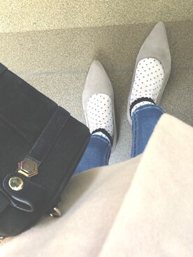 「アイテム（パンプス、グレー系）」を使った、puguchanさん（レディース・148cm）の冬コーディネート