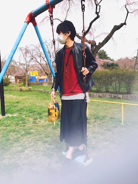 「袴パンツ」｜「アイテム（ライダースジャケット）」を使った、[kita]さん（メンズ・181cm）の春コーディネート