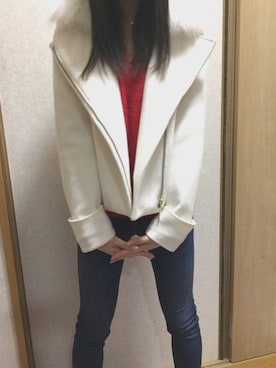 「CECIL McBEE（セシルマクビー）のアイテム（ライダースジャケット）」を使った、ゆりかさん（レディース・162cm）の冬コーディネート