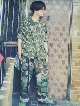 「古着のアイテム（シャツ/ブラウス、その他）」を使った、RIKUSONさん（メンズ・165cm）の夏コーディネート