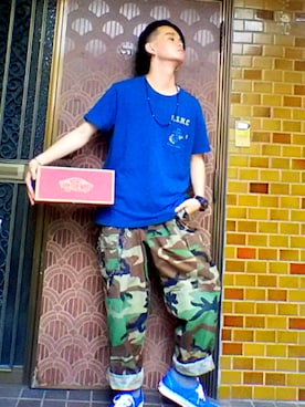 「VANS（バンズ）のVANS　オーセンティック/AUTHENTIC（スニーカー、ブルー系）」を使った、RIKUSONさん（メンズ・165cm）の夏コーディネート