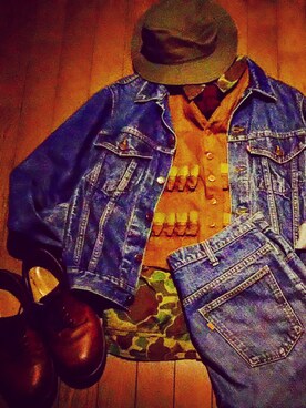 「Levi's（リーバイス）のアイテム（デニムジャケット、ブルー系）」を使った、RIKUSONさん（メンズ・165cm）の冬コーディネート