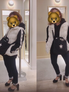 「Guess（ゲス）のアイテム（ダウンベスト）」を使った、ふじもとまゆさん（レディース・157cm）の秋コーディネート