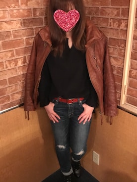 「goa（ゴア）のアイテム（ライダースジャケット）」を使った、マッキーさん（レディース・154cm）の春コーディネート