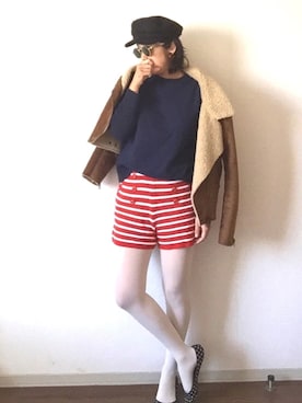 「白タイツ」｜「アイテム（ムートンコート）」を使った、yukinoさん（レディース・164cm）の冬コーディネート