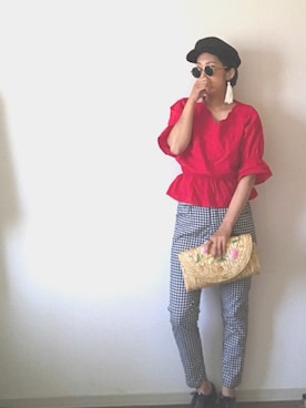 「Honey Salon（ハニーサロン）のアイテム（かごバッグ）」を使った、yukinoさん（レディース・164cm）の春コーディネート
