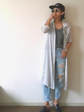 「レースタンク」｜「アイテム（シャツワンピース）」を使った、yukinoさん（レディース・164cm）の夏コーディネート