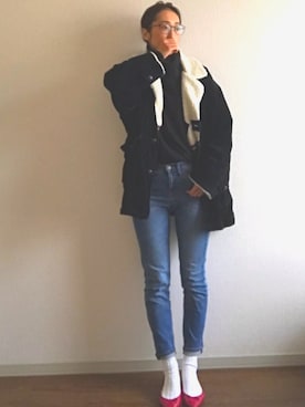 「ボア」｜「アイテム（ピーコート）」を使った、yukinoさん（レディース・164cm）の冬コーディネート
