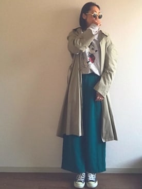 「モスグリーン」｜「アイテム（トレンチコート）」を使った、yukinoさん（レディース・164cm）の冬コーディネート