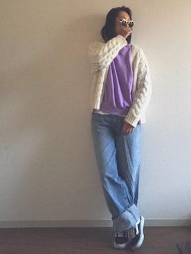 「UNIQLO（ユニクロ）のハイライズワイドストレートジーンズ（デニムパンツ）」を使った、yukinoさん（レディース・164cm）の春コーディネート